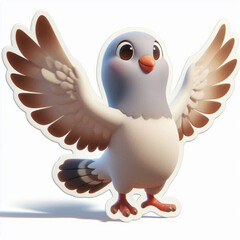 sticker, cartoon pigeon, spreading its wings, white background, Vermeer style, 12K, high quality, HD, octane rendering, cinematic lighting