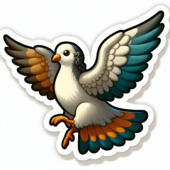 sticker, cartoon pigeon, spreading its wings, white background, Vermeer style, 12K, high quality, HD, octane rendering, cinematic lighting