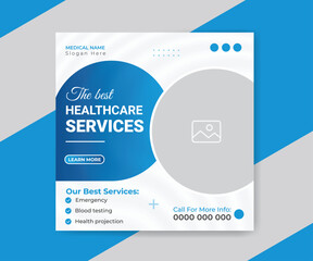 Medical and health care social media post template design. Editable square banner with high-quality background
