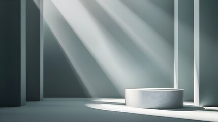 Obraz premium Envisioned Space of Tranquility: Cool Light and Architectural Harmony in a Minimalist 3D Design