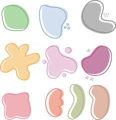 set of colorful abstract doodle style paint spots.