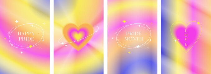 Obraz premium Pride Month Y2K aesthetics Holographic gradient background set