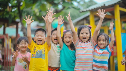  children outdoors at the schoolyard