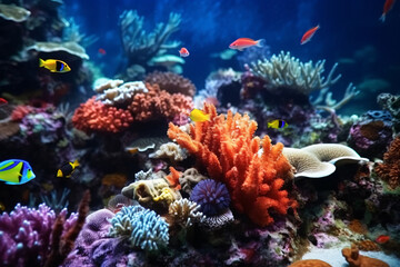 Fototapeta premium A vibrant coral reef teeming with colorful fish in the Red Sea