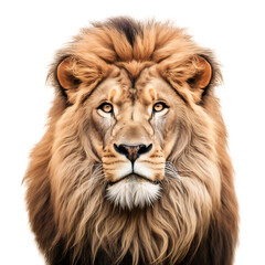 The face of a male African lion, looking straight into the camera. Isolated on transparent...