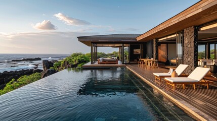 Fototapeta premium A boutique hotel in Iceland, designed with sustainability in mind, offering guests an eco-luxury experience amidst stunning natural landscapes