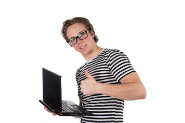 Study and work. Attractive student posing against white background.