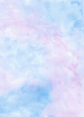 Watercolor painting abstract background of colorful sky and fluffy clouds on paper. Template for pastel cloud, card or poster and cover. copy space for the text. Hand painted texture style. vertical