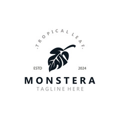 Monstera deliciosa leaf nature logo design, flat plant icon design illustration template