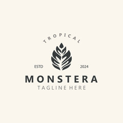 Monstera deliciosa leaf nature logo design, flat plant icon design illustration template