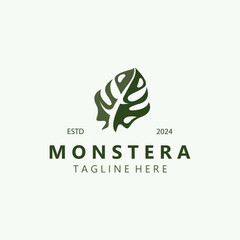 Monstera deliciosa leaf nature logo design, flat plant icon design illustration template