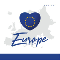 Europe day. Vector illustration of a heart shaped european flag. Suitable for templates, web, social media, greeting cards etc