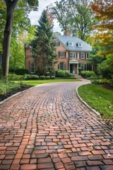 Fototapeta premium Durability and appearance for new home brick driveway with protective sealant 