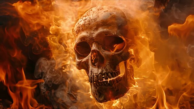 A skull engulfed in flames.