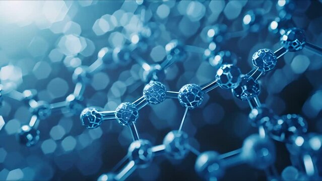 Blue glowing molecules on a dark blue background.