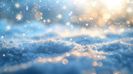 White snowflakes and blurred bokeh christmas background. Falling snowflakes and Bokeh with white snow on a blue background.