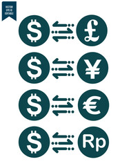 icon set convert currency, dollar, cent, pound sterling, euro, rupiah, simple and editable design, vector eps 10.