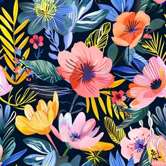 pastel flowers tile seamless background