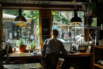 Obraz premium Businessman working remotely from a cafe