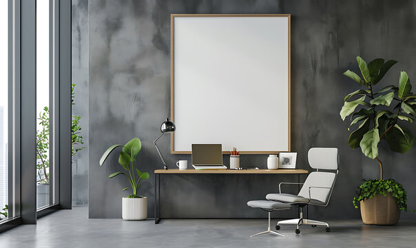 Stunning Render Showcasing Minimalist Style In A Home Office Setting With A White Frame Mockup