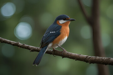 Fototapeta premium hued delightful bird sitting on the tree in the wilderness, shaded wild bird, hued wild bird sitting on the part of tree in wilderness
