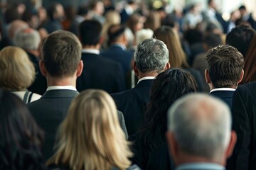 Crowd of business people assembled for a corporate event or conference - obrazy, fototapety, plakaty