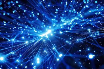 Fototapeta premium Deep blue nodes connected by light beams, illustrating robust digital communication