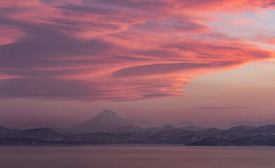 Kamchatka region, Vilyuchinsky volcano at sunset