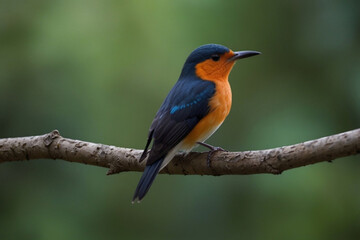 Fototapeta premium hued delightful bird sitting on the tree in the wilderness, shaded wild bird, hued wild bird sitting on the part of tree in wilderness