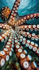 Octopus, tentacles, master of disguise in underwater world, mimicking textures of ocean floor, photography, backlighting, chromatic aberration, Point-of-view shot