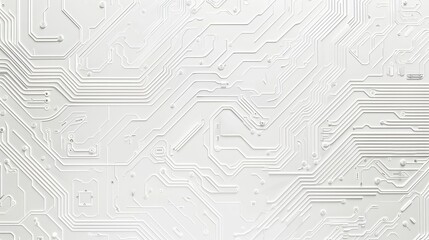Detailed white circuit pattern on a light background, emphasizing minimalistic tech design