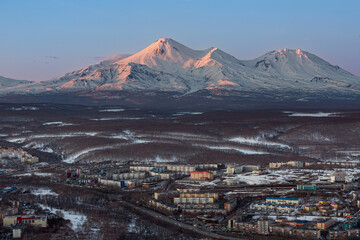 Kamchatka region, view of the city and Avachinsky volcano from Mishennaya Hill