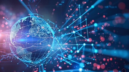 Digital globe encircled by vibrant networks, symbolizing global connectivity and data sharing