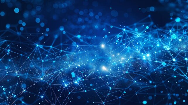 Futuristic blue and white network diagram, emphasizing connectivity and data exchange