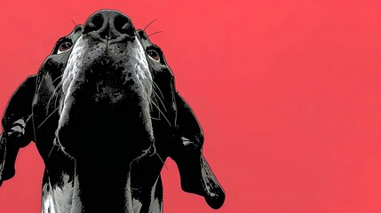 Comic Style Illustration of a Dog Looking Up on Red Background