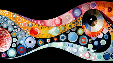 Abstract painting with colorful circles and patterns, symbolizing joyful rhythm and vibrant artistic expression