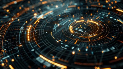 Obraz premium Interface showcasing a circular digital network, highlighting connectivity and system integration