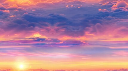 Fototapeta premium majestic sunrise panorama with the sun breaking through a layer of clouds, painting the sky with streaks of orange, pink, and purple 