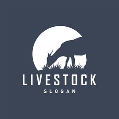 Goat logo design vector goat farm illustration cattle livestock silhouette retro rustic