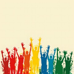 Colorful Silhouettes of Raised Hands in Celebration or Protest