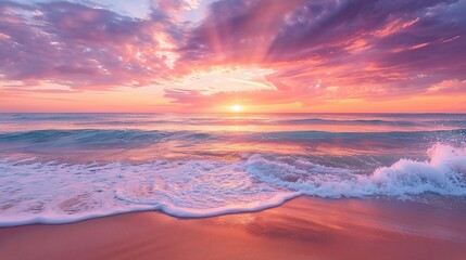 beach sunset, with the sun sinking below the horizon 
