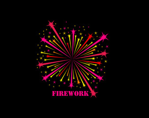 Carnival firework icon, birthday event firecracker with confetti for fiesta holiday party, vector emblem. Celebration entertainment event company sign of firecracker stars explode or firework burst