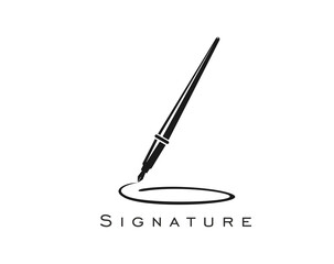 Ink pen quill icon for writer or notary lawyer office, vector emblem. Ink fountain pen and signature symbol for law and legal attorney firm or author writer and book publishing house or notary sign