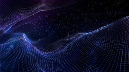 Cosmic gradient from dark blue to starry black in an abstract wireframe deep  mysterious