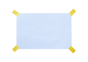 Blank sheet paper note with tape isolated on white