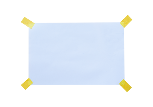 Blank sheet paper note with tape isolated on white