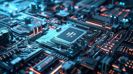 Fototapeta premium Visual representation of a futuristic tech environment with a central processing unit