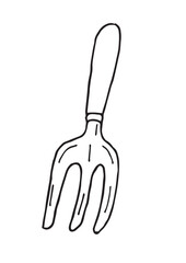 フォーク（ガーデニング）のイラスト（白黒、モノクロ、線画）