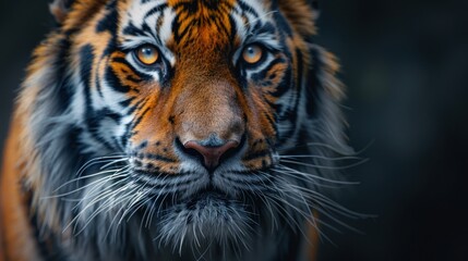Close Up of Tigers Face on Black Background