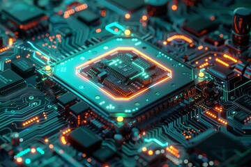 Fototapeta premium CPU processor microchip circuit board illustration created with generative ai